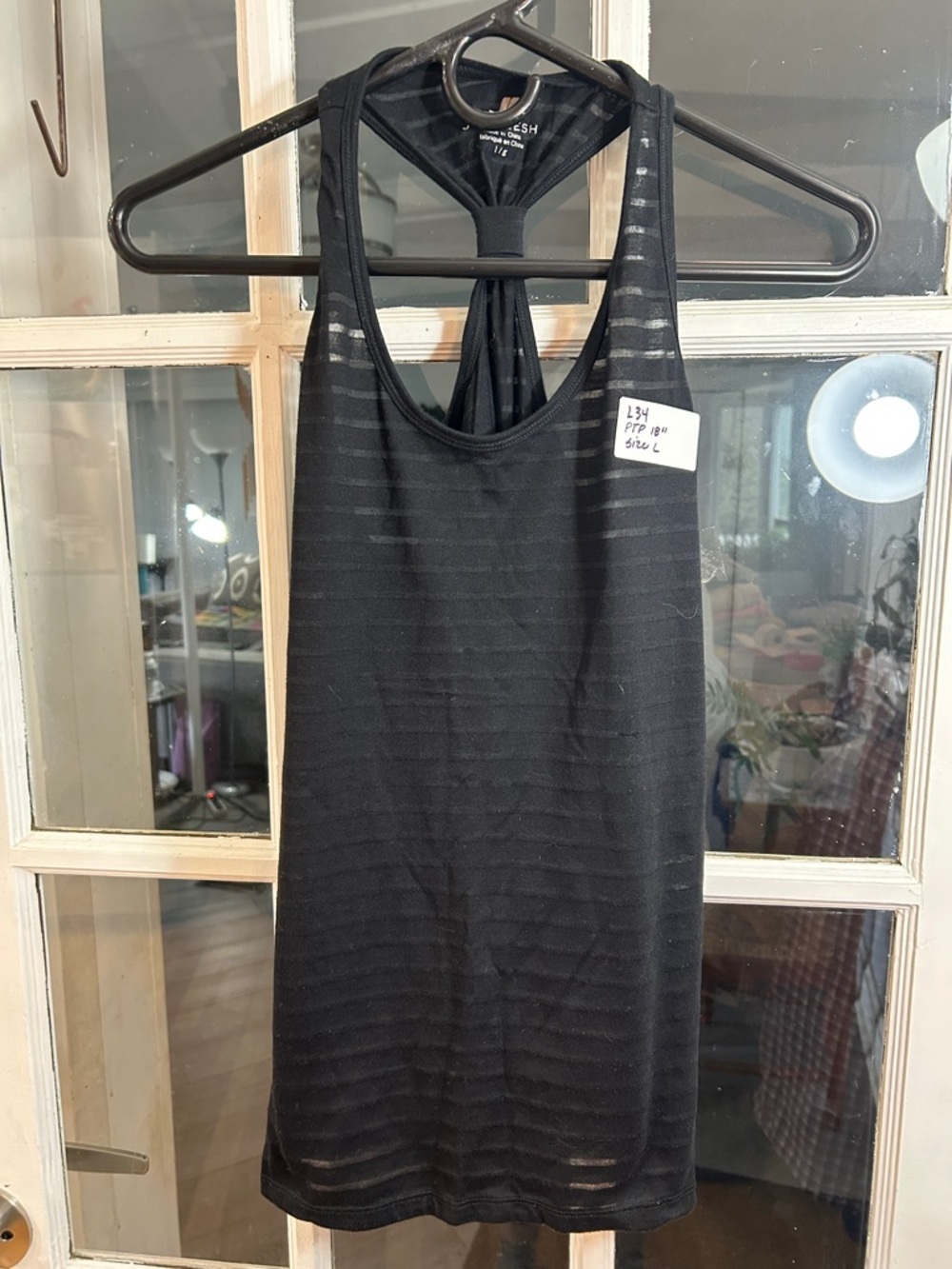 L33.   Black Racerback Sheer Stripe Tank Top